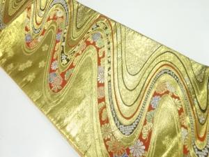 流水に菊模様織出し振袖用袋帯